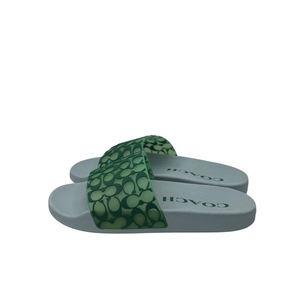 Coach Udele Signature Rubber Slides Green & Waterfall Size 7 - Picture 5 of 10